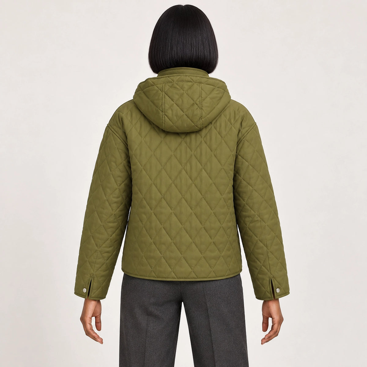 Loravienne Quilted Hooded Jacket — Dark Green (apparel back)