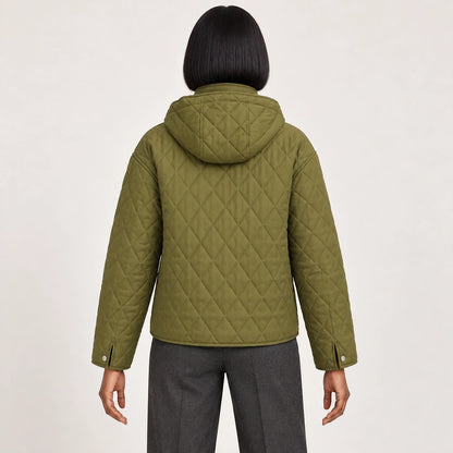 Loravienne Quilted Hooded Jacket — Dark Green (apparel back)