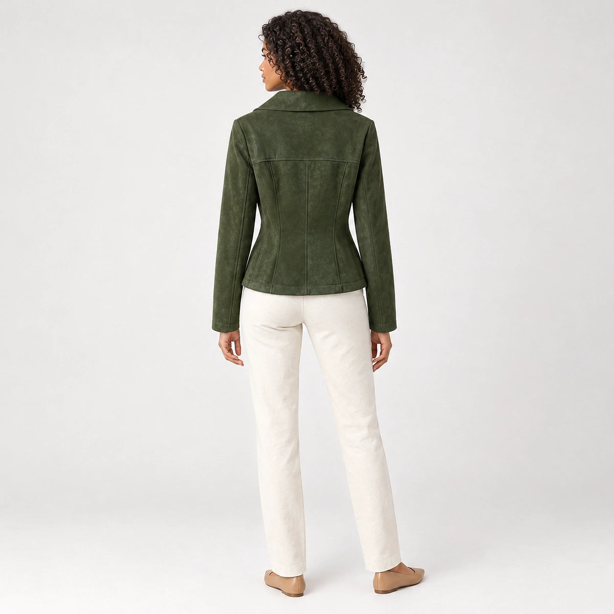 Brynn Sheepskin Leather Jacket — Dark Green (apparel back)