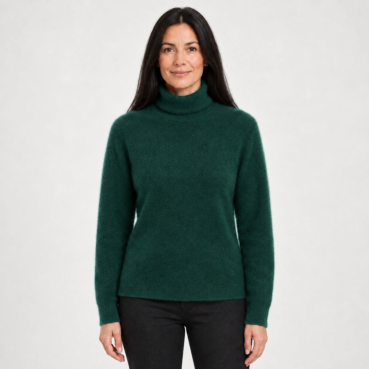 Halomi Cashmere Turtleneck Sweater — Dark Green (apparel front)