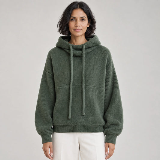 Delwyn Hooded Knit Sweater — Dark Green (apparel front)