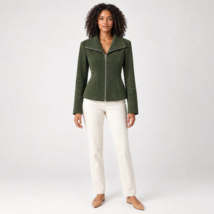Brynn Sheepskin Leather Jacket — Dark Green (apparel front)