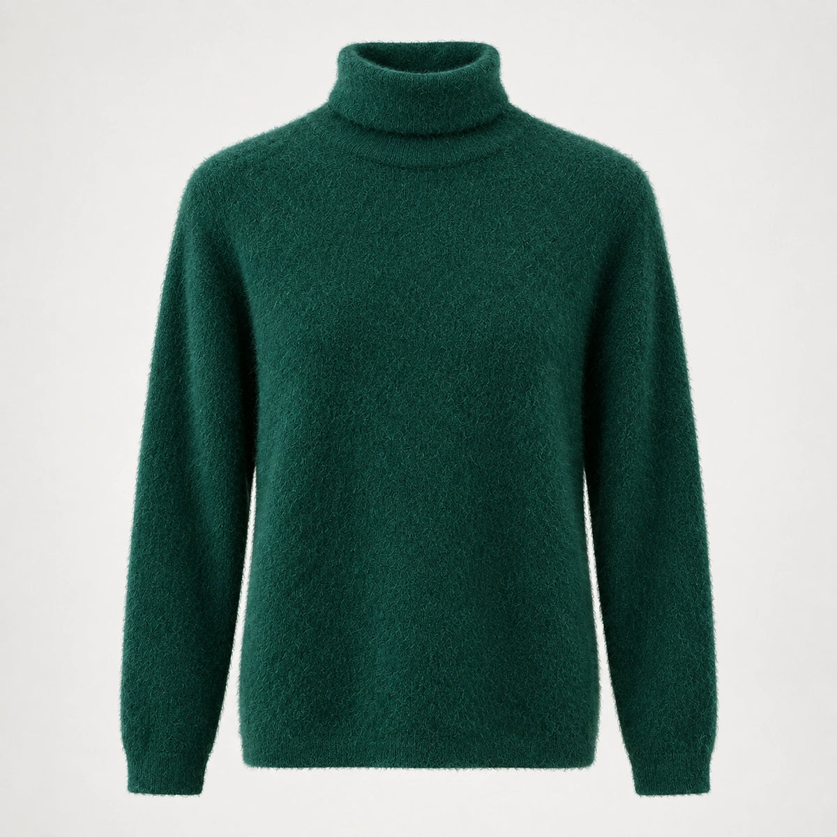 Halomi Cashmere Turtleneck Sweater — Dark Green (apparel solo)