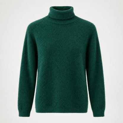 Halomi Cashmere Turtleneck Sweater — Dark Green (apparel solo)