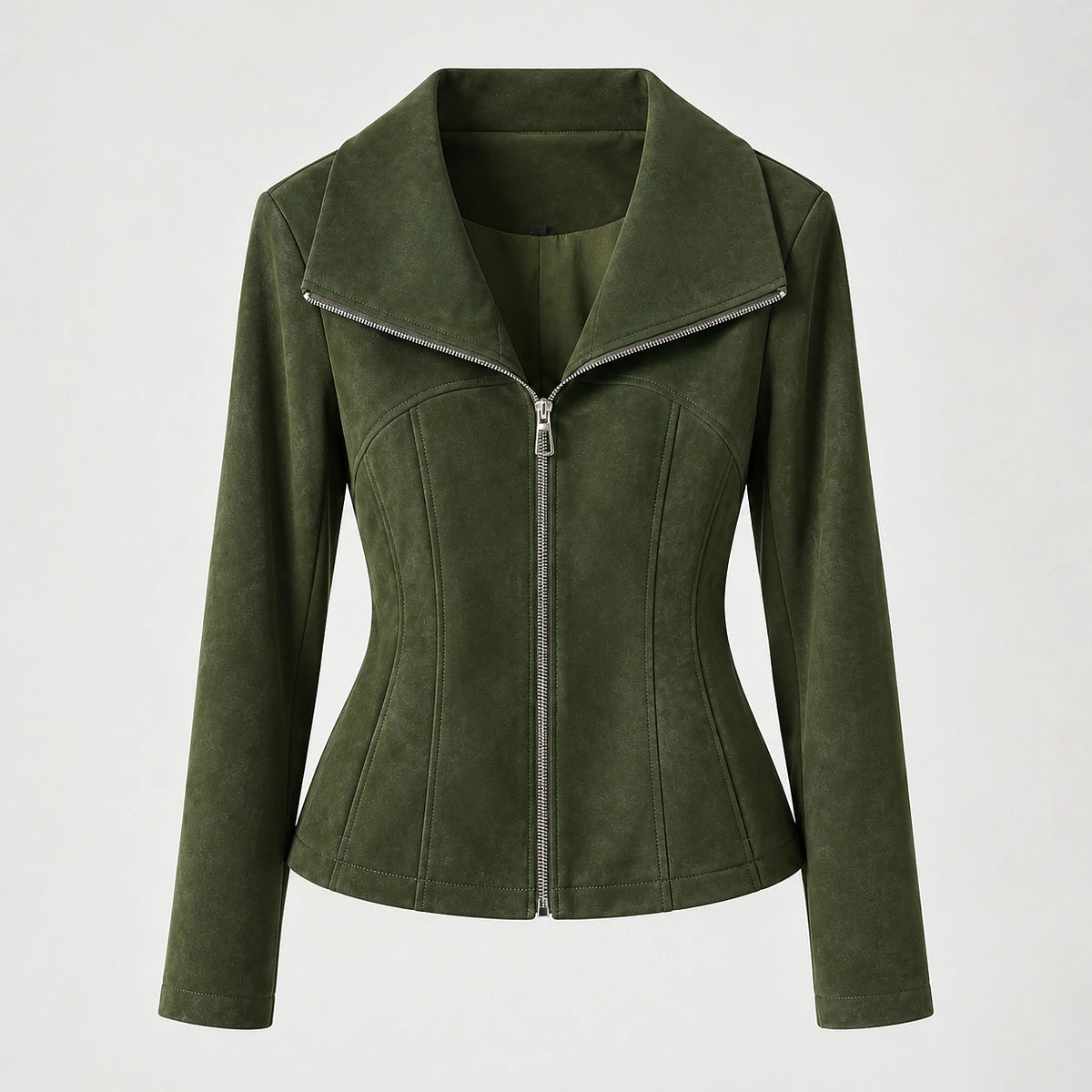 Brynn Sheepskin Leather Jacket — Dark Green (apparel solo)