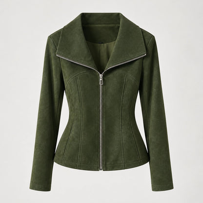 Brynn Sheepskin Leather Jacket — Dark Green (apparel solo)