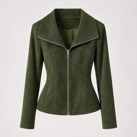 Brynn Sheepskin Leather Jacket — Dark Green (apparel solo)