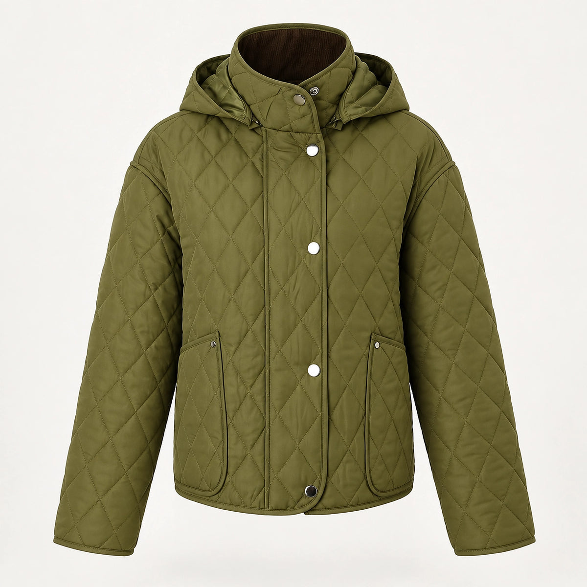 Loravienne Quilted Hooded Jacket — Dark Green (apparel solo)