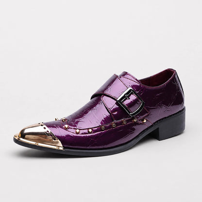 Brixton Leather Monk Strap Loafers — Dark Purple (studio solo)