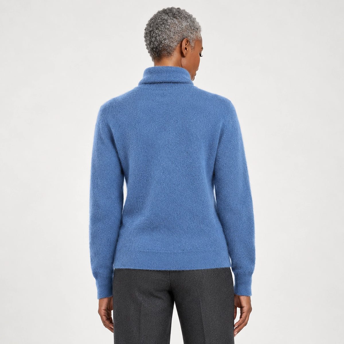 Delwyn Cashmere Turtleneck Sweater — Denim Blue (apparel back)
