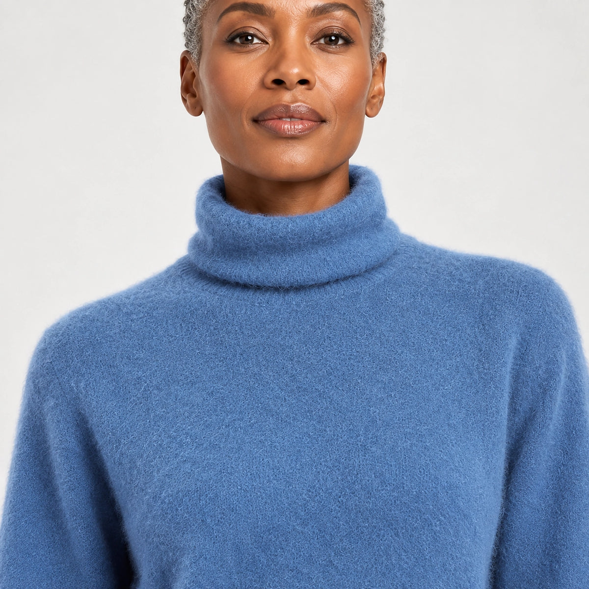 Delwyn Cashmere Turtleneck Sweater — Denim Blue (apparel detail)