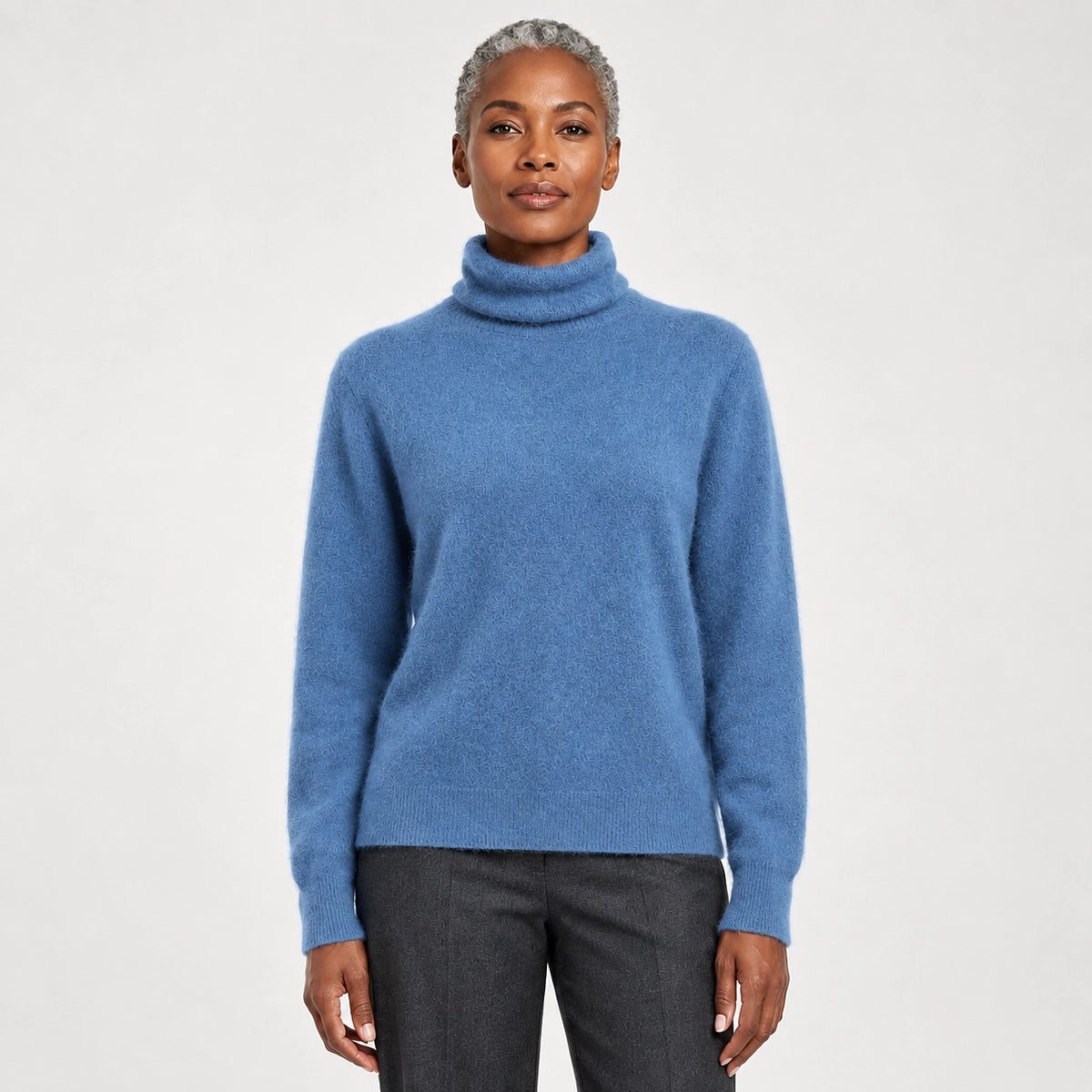 Delwyn Cashmere Turtleneck Sweater — Denim Blue (apparel front)