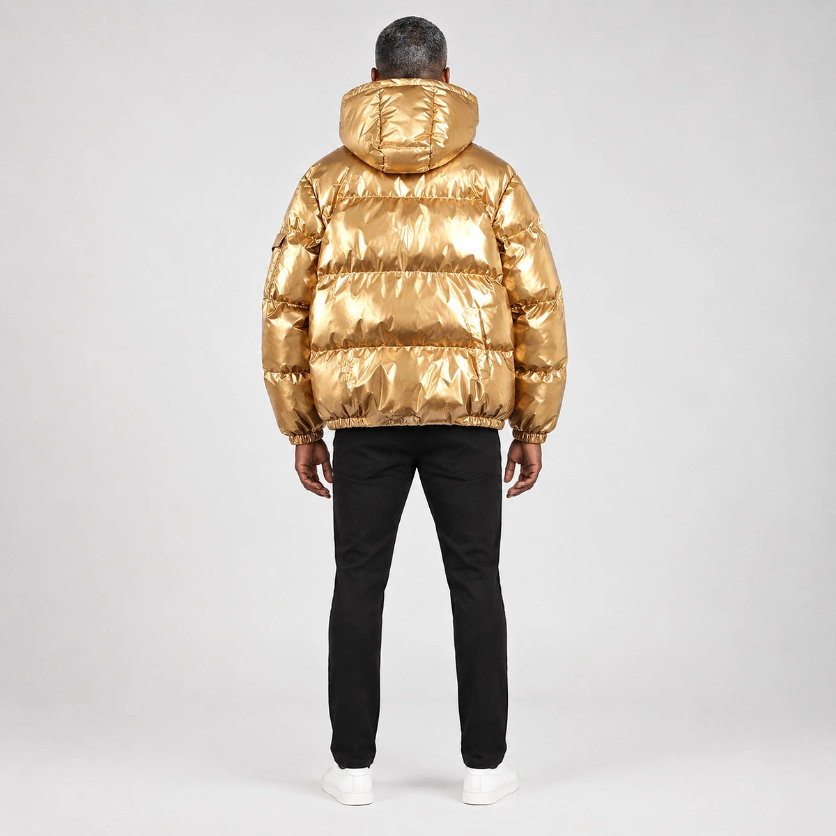 Byrne Glossy Puffer Jacket — Gold (apparel back)