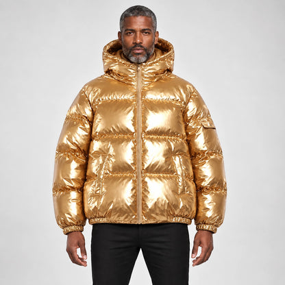 Byrne Glossy Puffer Jacket — Gold (apparel front)