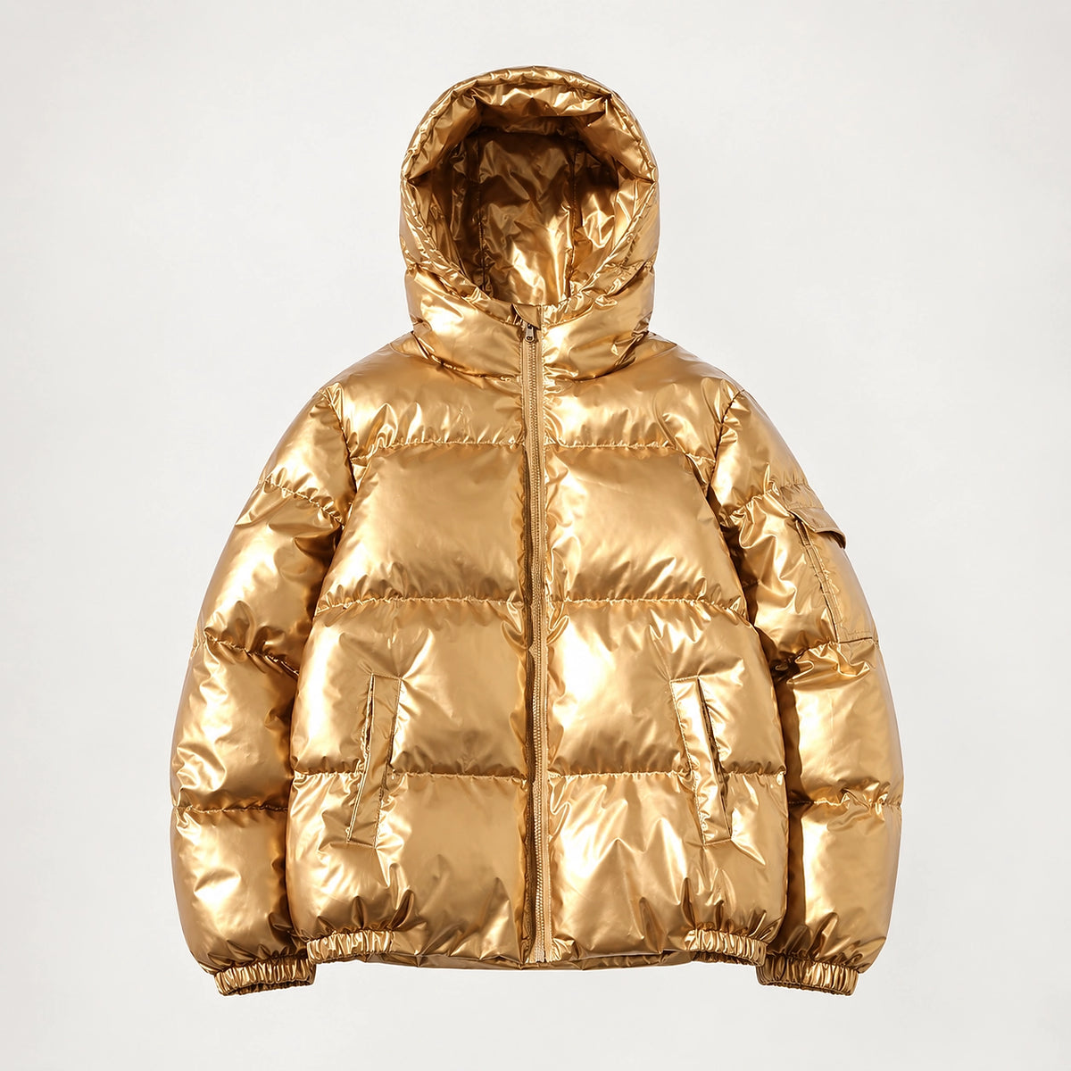 Byrne Glossy Puffer Jacket — Gold (apparel solo)