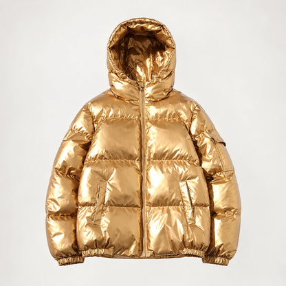 Byrne Glossy Puffer Jacket — Gold (apparel solo)
