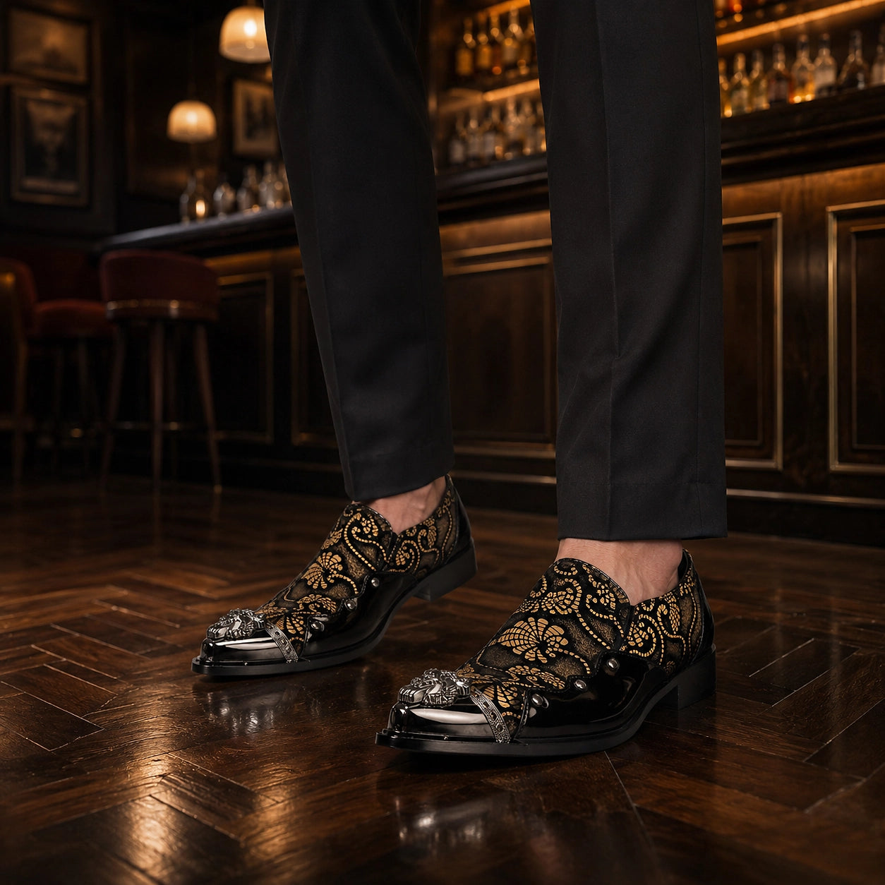 Halvorn Leather Pointed Loafers — Gold (footwear environment 1)