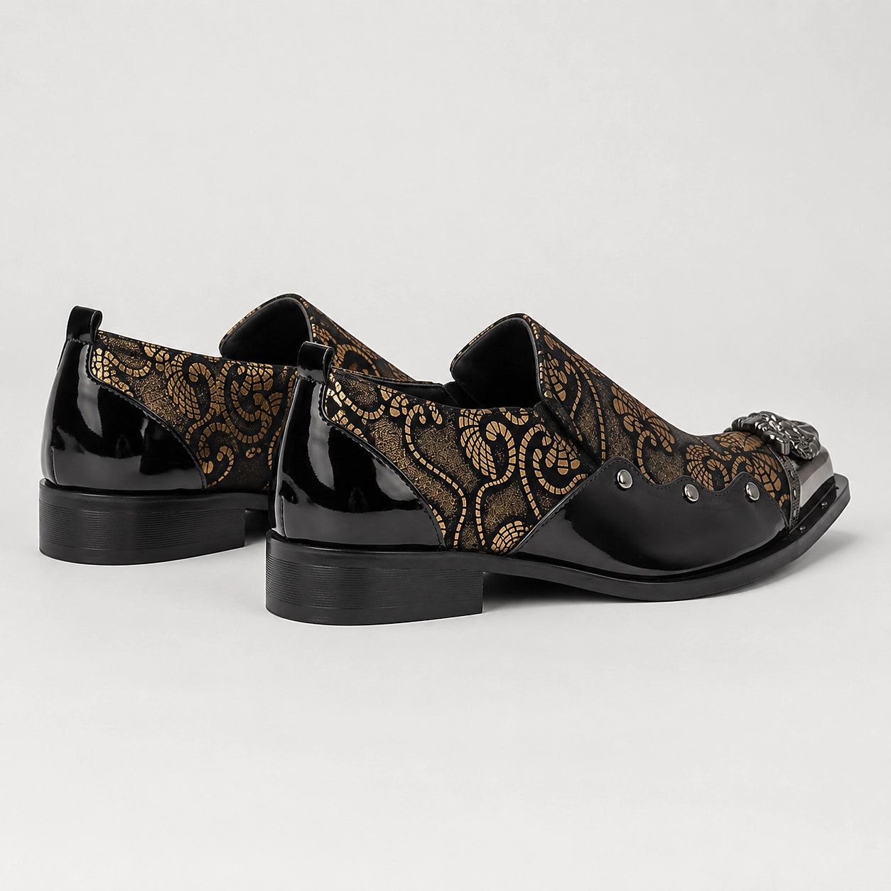 Halvorn Leather Pointed Loafers — Gold (mens shoe angle)