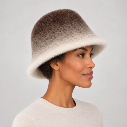 Lumiye Rabbit Fur Bucket Hat — Gradient Rabbit Fur Bucket Hat Brown (headwear model alt)