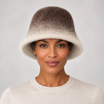 Lumiye Rabbit Fur Bucket Hat — Gradient Rabbit Fur Bucket Hat Brown (headwear model front)