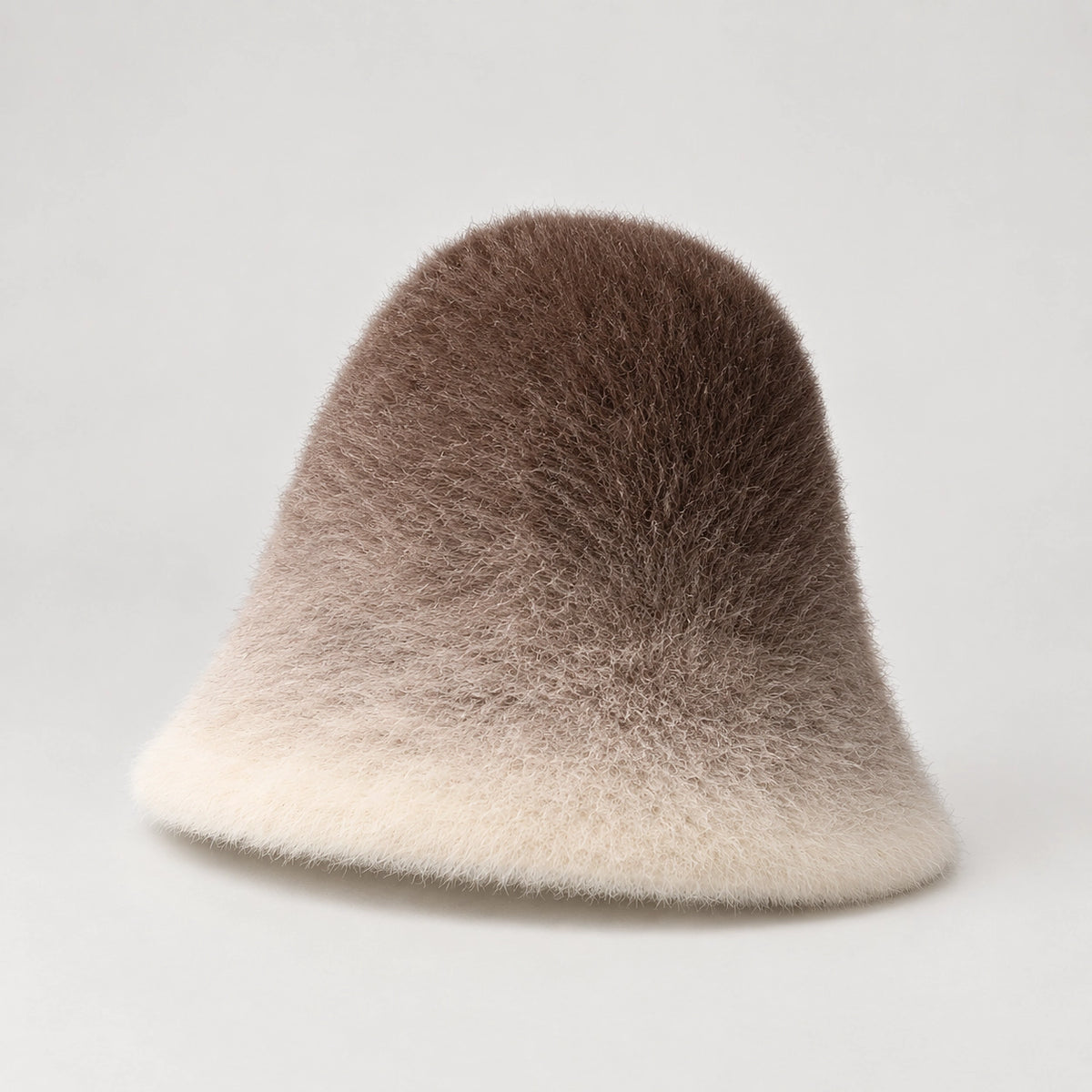 Lumiye Rabbit Fur Bucket Hat — Gradient Rabbit Fur Bucket Hat Brown (headwear solo front)