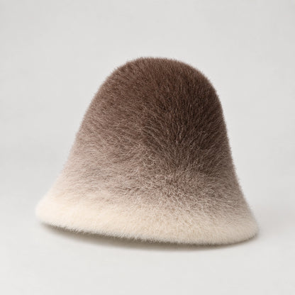 Lumiye Rabbit Fur Bucket Hat — Gradient Rabbit Fur Bucket Hat Brown (headwear solo front)