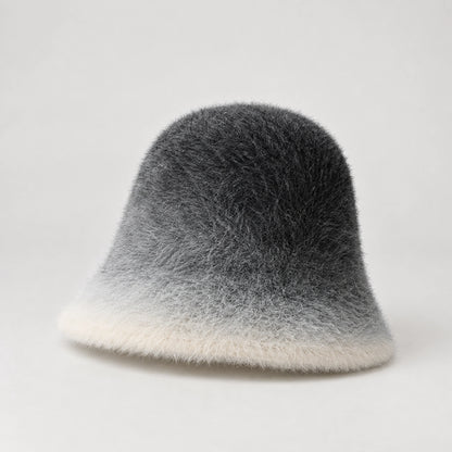 Lumiye Rabbit Fur Bucket Hat — Gradient Rabbit Fur Bucket Hat Gray (headwear solo front)