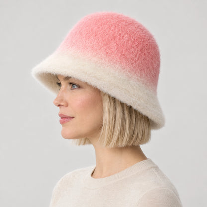 Lumiye Rabbit Fur Bucket Hat — Gradient Rabbit Fur Bucket Hat Pink (headwear model alt)