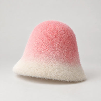 Lumiye Rabbit Fur Bucket Hat — Gradient Rabbit Fur Bucket Hat Pink (headwear solo front)
