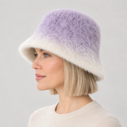 Lumiye Rabbit Fur Bucket Hat — Gradient Rabbit Fur Bucket Hat Purple (headwear model alt)