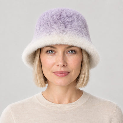 Lumiye Rabbit Fur Bucket Hat — Gradient Rabbit Fur Bucket Hat Purple (headwear model front)