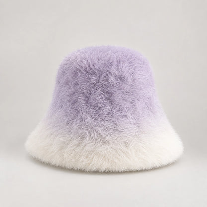 Lumiye Rabbit Fur Bucket Hat — Gradient Rabbit Fur Bucket Hat Purple (headwear solo front)