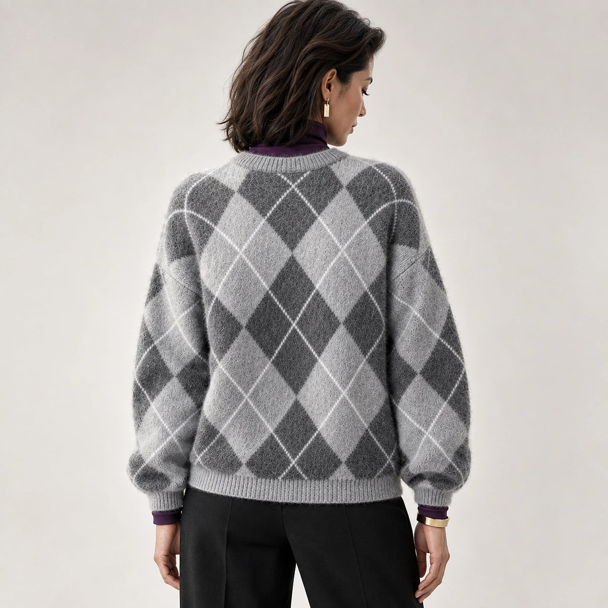 Halwyn Argyle Knit Sweater — Gray (apparel back)
