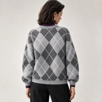 Halwyn Argyle Knit Sweater — Gray (apparel back)