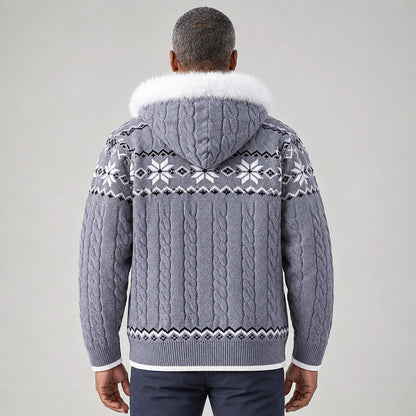 Halvern Cable-Knit Hooded Cardigan — Gray (apparel back)