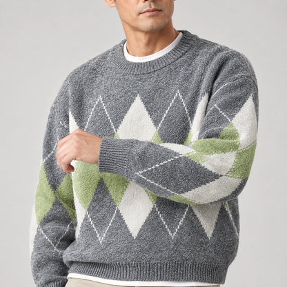 Halcourt Argyle Knit Sweater — Gray (apparel detail)