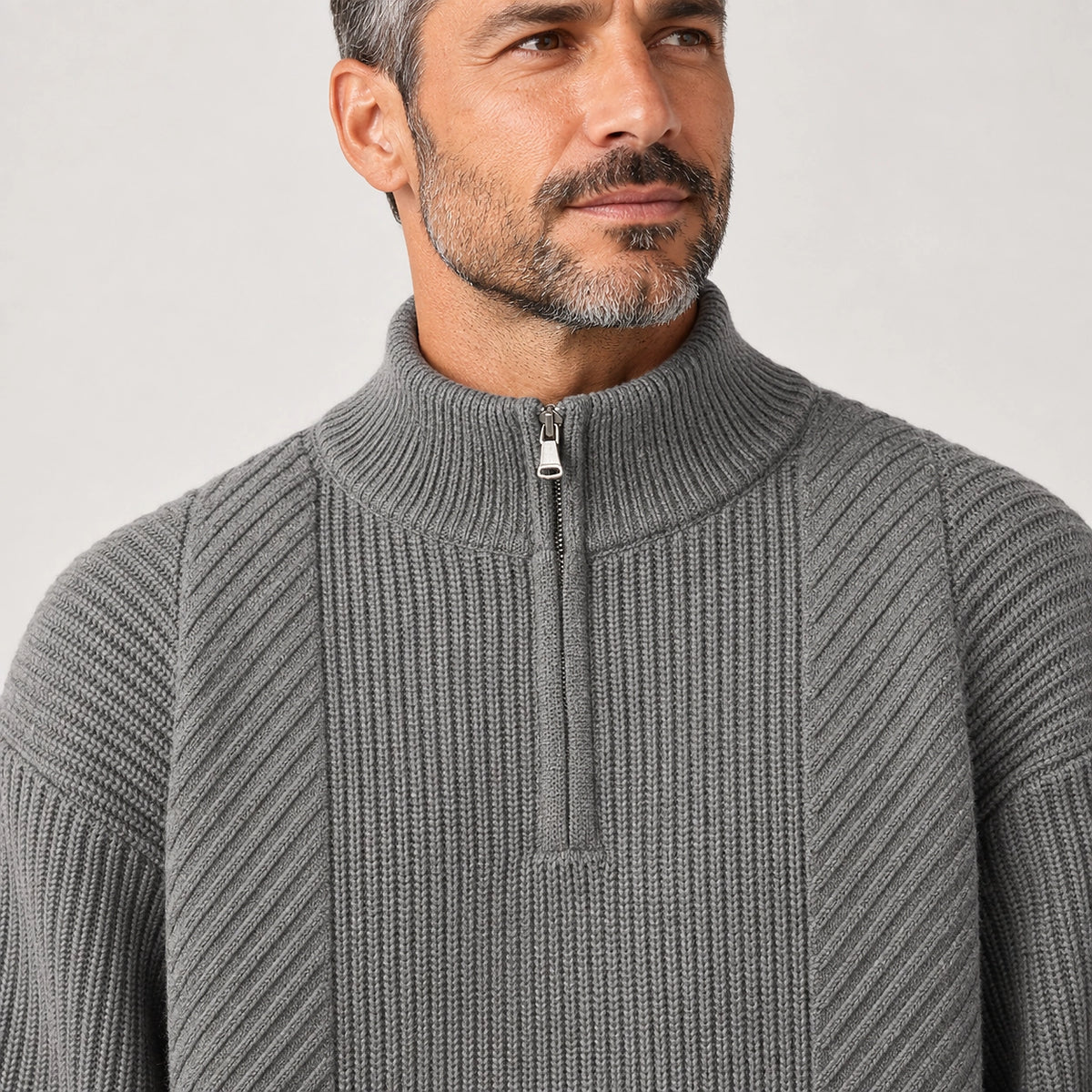 Bruthen Ribbed Half-Zip Sweater — Gray (apparel detail)
