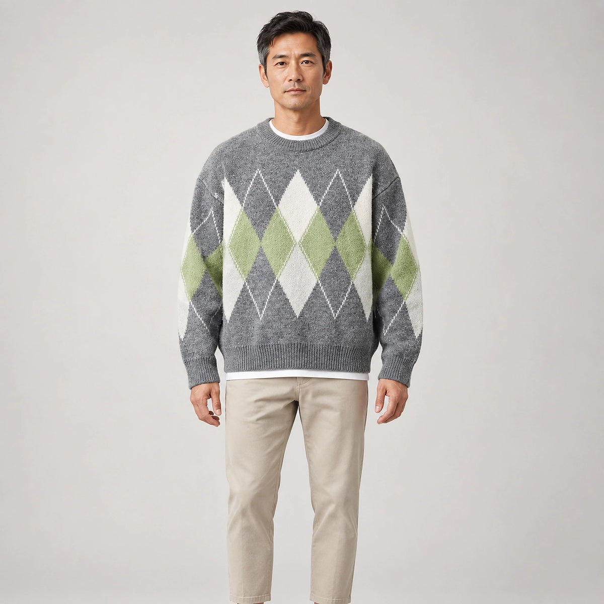 Halcourt Argyle Knit Sweater — Gray (apparel front)