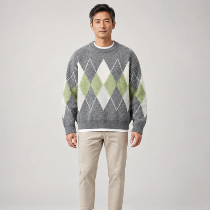 Halcourt Argyle Knit Sweater — Gray (apparel front)