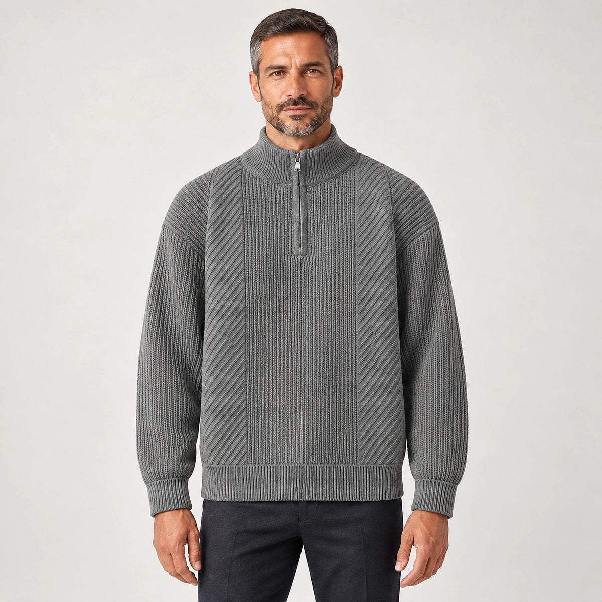 Bruthen Ribbed Half-Zip Sweater — Gray (apparel front)