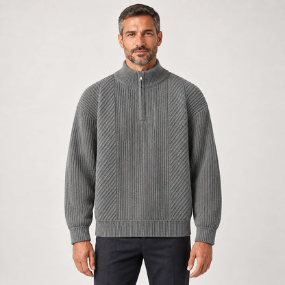 Bruthen Ribbed Half-Zip Sweater — Gray (apparel front)