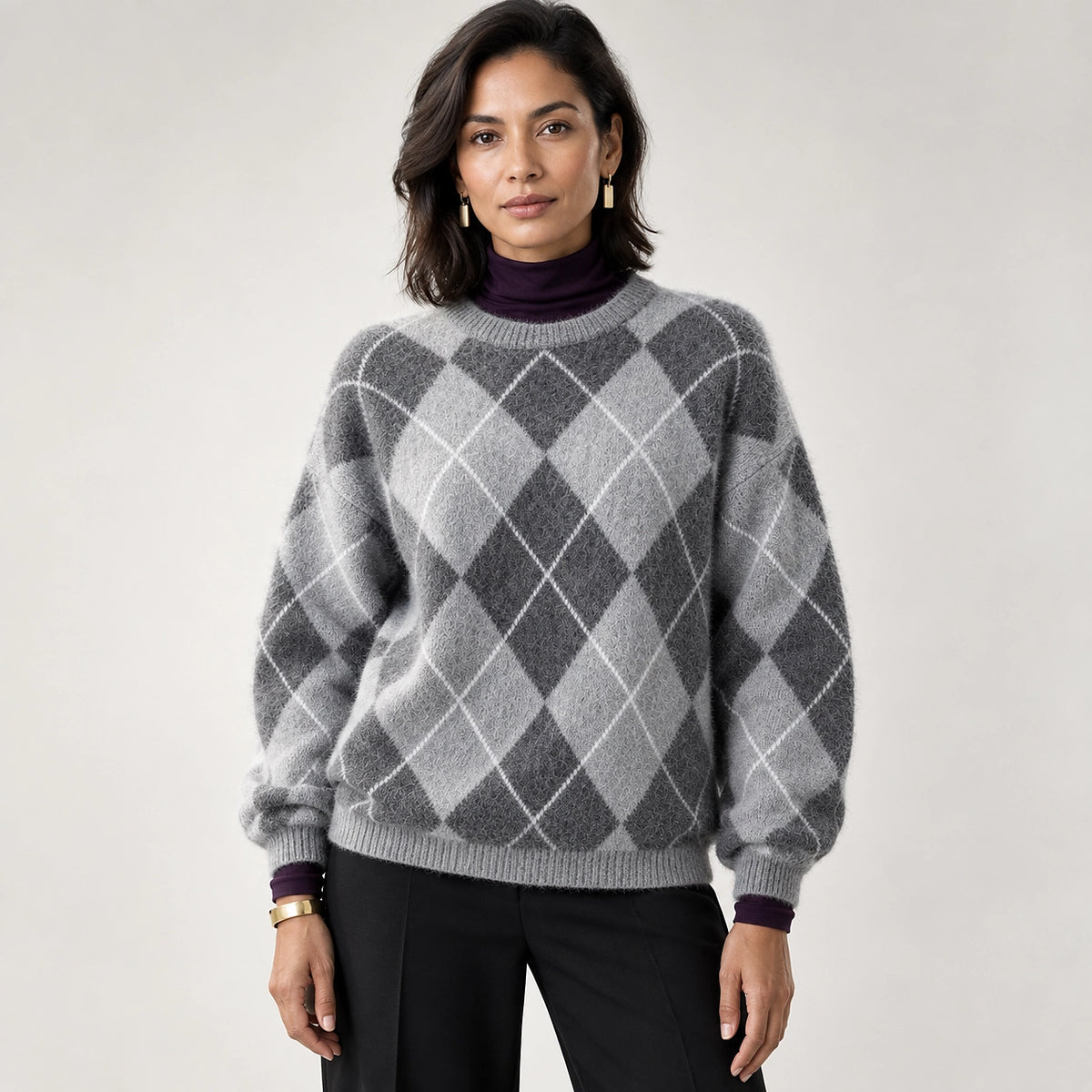 Halwyn Argyle Knit Sweater — Gray (apparel front)
