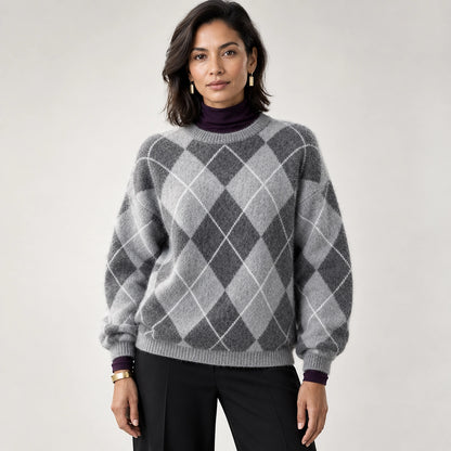 Halwyn Argyle Knit Sweater — Gray (apparel front)