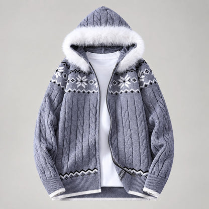 Halvern Cable-Knit Hooded Cardigan — Gray (apparel solo)