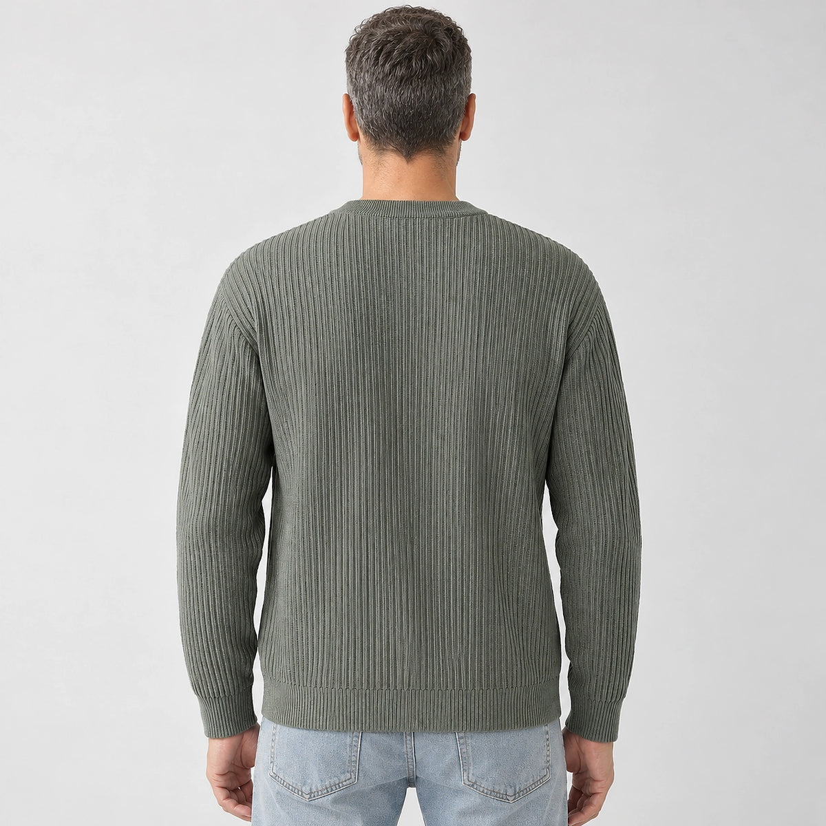Harlen Ribbed Crewneck Sweater — Gray Green (apparel back)