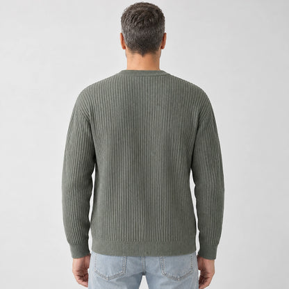 Harlen Ribbed Crewneck Sweater — Gray Green (apparel back)