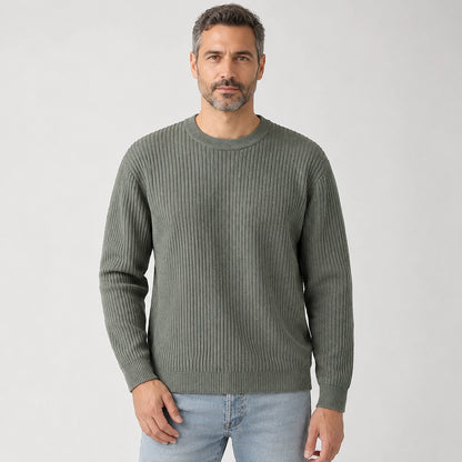 Harlen Ribbed Crewneck Sweater — Gray Green (apparel front)