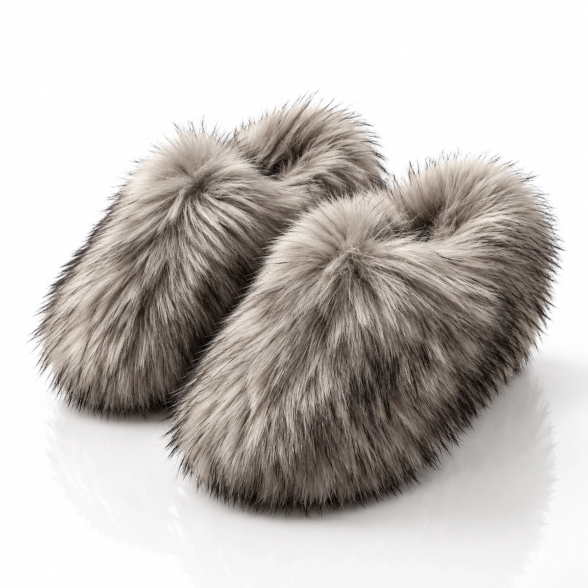 Fioravessa Plush Slippers — Gray (imitation Raccoon Fur) (womens shoe hero)
