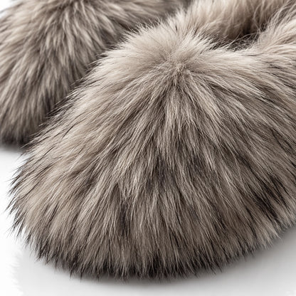 Fioravessa Plush Slippers — Gray (imitation Raccoon Fur) (womens shoe macro)