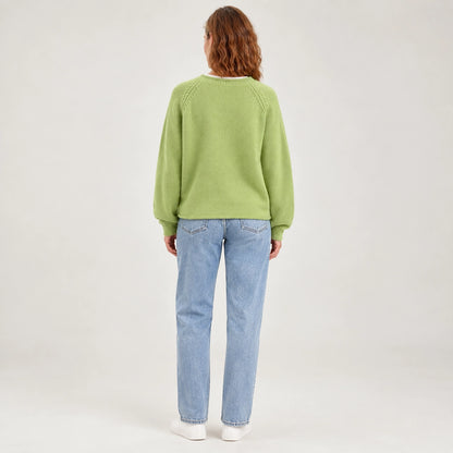 Brinley Intarsia Knit Sweater — Green (apparel back)